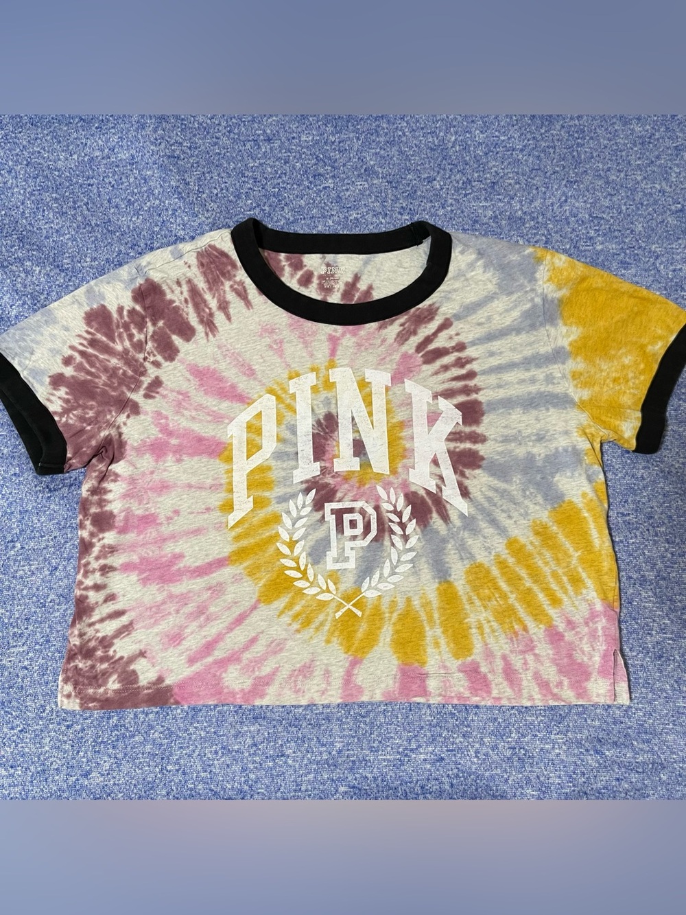 Victoria’s Secret PINK tie dye ringer crop T-shirt women’s M graphic logo